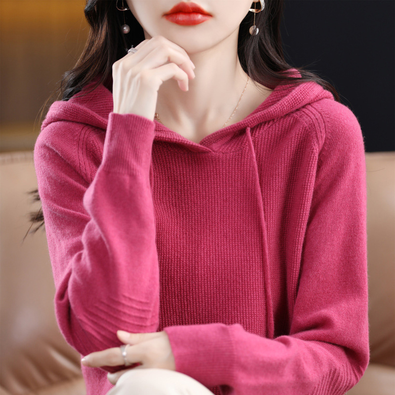 New Hoodie 2025 Autumn Style Pullover Thick Long Sleeve Hooded Regular Sweater Women's Knitted Sweater