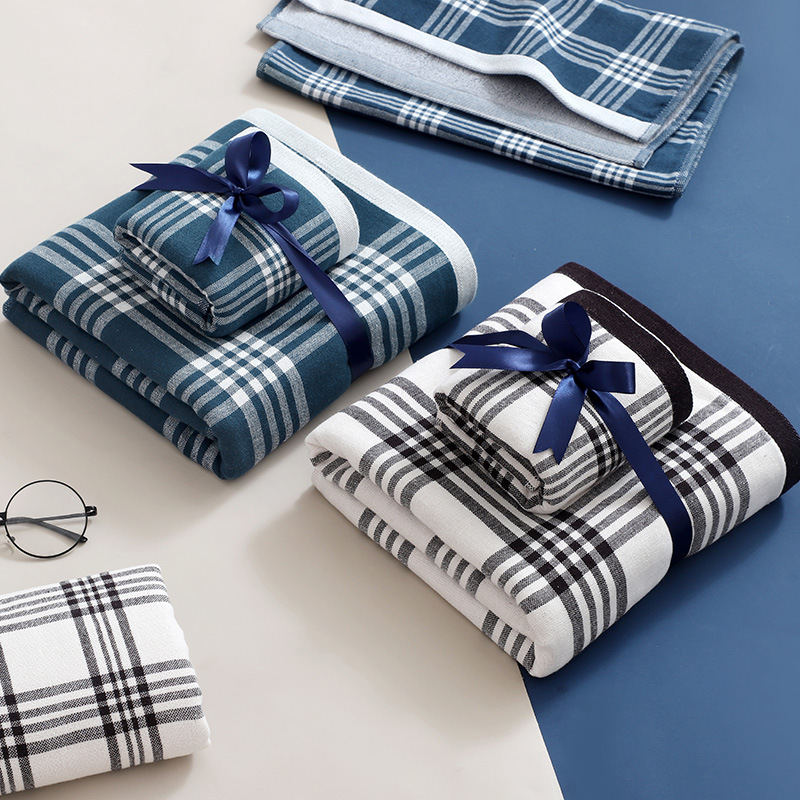 Cross-border Japanese non-printed cotton gauze bath towel men's bath towel plaid simple large towel business gifts Cross-border Japanese non-printed cotton gauze bath towel men's bath towel plaid simple large towel business gifts