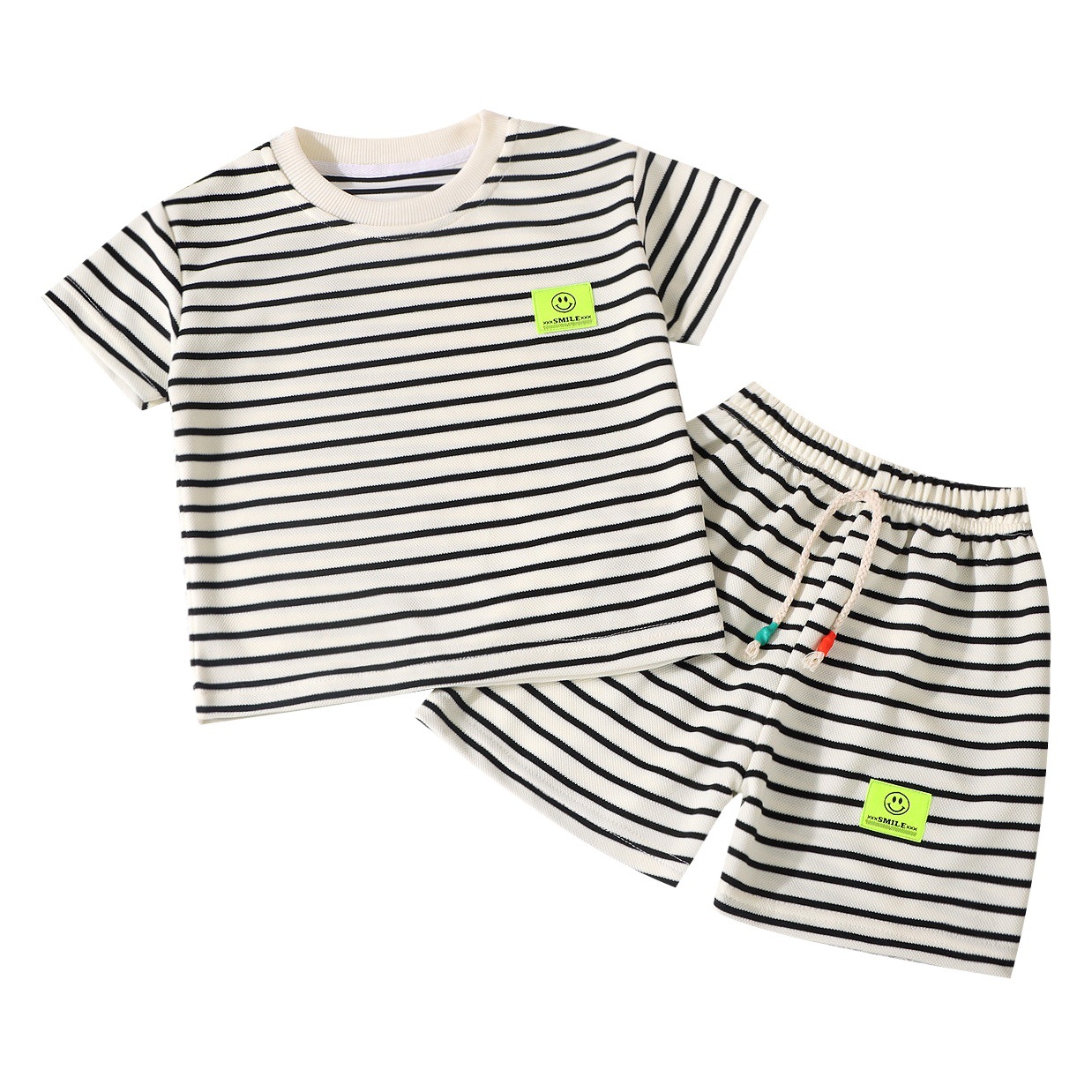 Children's Summer Western Style Striped Casual Fashion Suit Summer Fashionable New Korean Style Baby Short Sleeve Shorts Two-piece Set