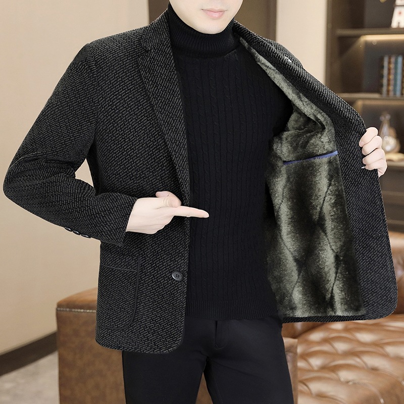 工厂直销中青年西服金貂绒休闲雪尼尔毛呢外套衣男士秋冬加绒加厚