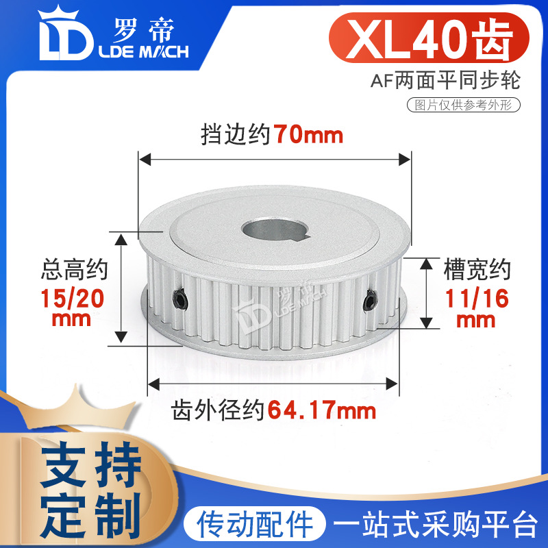 同步轮XL40齿/T 槽宽11/16AF型两面平同步带轮 齿面顶丝 内孔6-32
