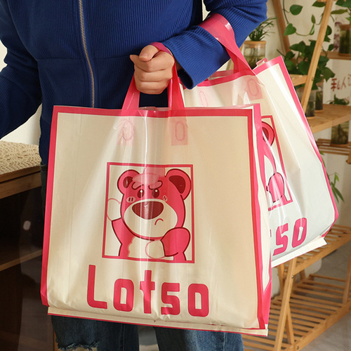 Fashion Handbag Shopping Red Packaging Bag Cartoon Print Children's Gift Bag Plastic Handbag