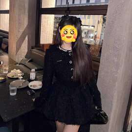富家千金小香风套装女秋冬高级感气质名媛短外套蓬蓬连衣裙两件套