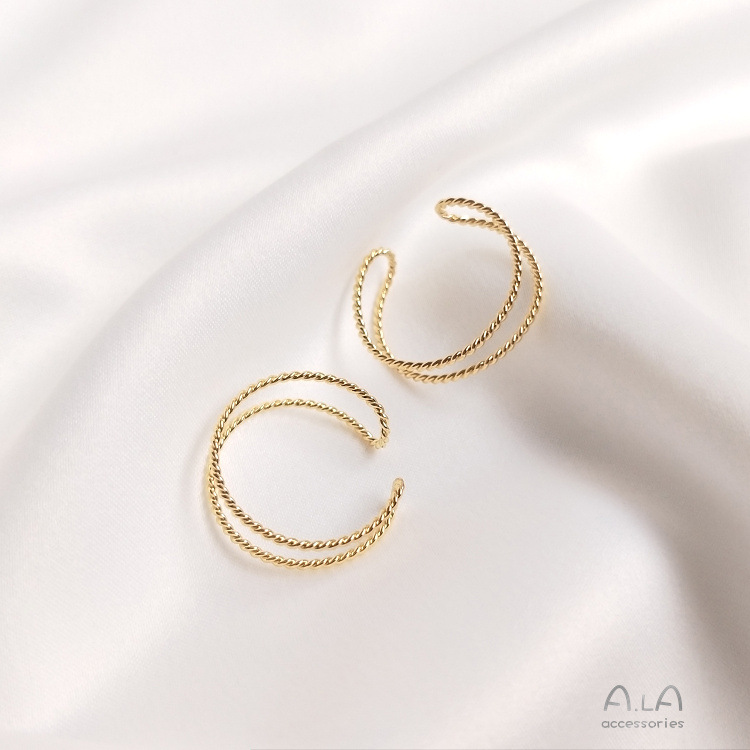 색상 보존 14K 금도금 꽃 트위스트 구리 와이어 이중 가닥 반지 수제 클립 비드 권선 DIY 액세서리 이중 원형 반지