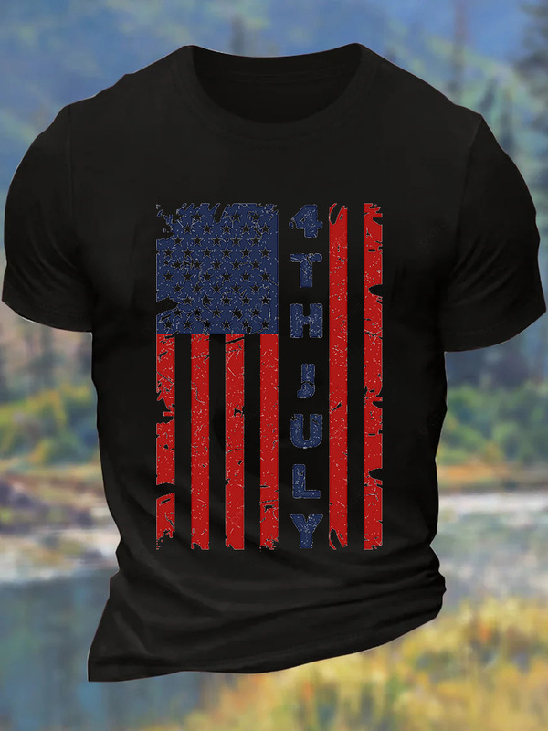 Foreign Trade Cross-Border European and American European Size Large Size Men's New Summer Independence Day July 4Th Cotton Casual Letter T-Shirt