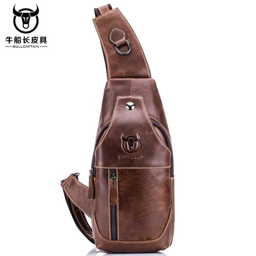 BULLCAPTAIN Retro Men's Genuine Leather Shoulder Crossbody Chest Bag First Layer Cowhide Front Shoulder Bag Foreign Trade