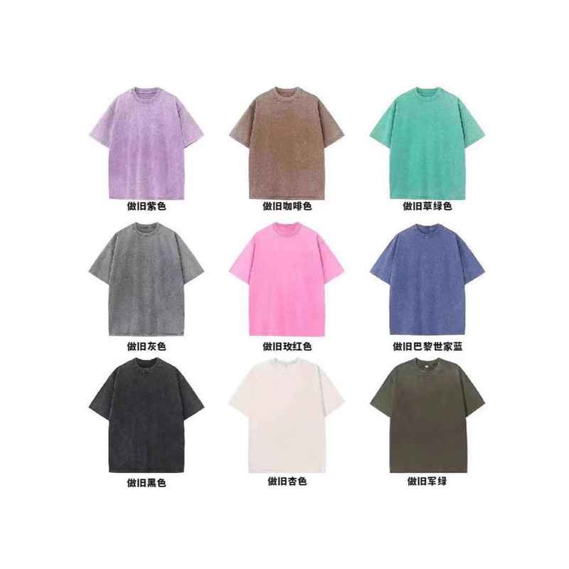Cross-border foreign trade European version 230g pure cotton washed old retro light version loose shoulder short sleeve T-shirt to figure