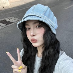 春夏牛仔漁夫帽女復古大頭圍防曬遮陽顯臉小貝雷帽女休閒戶外盆帽