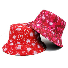 春季新款爱心图案帽子成人印花渔夫帽休闲盆帽防晒男女遮阳帽子