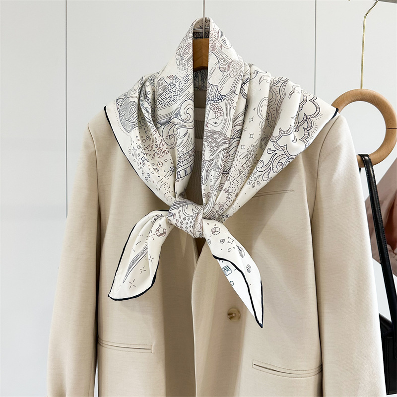 Premium 18 Momme Mulberry Silk Scarf Twill Silk Luxury Double-Sided Printed Square Scarf 90cm For Women - Thumbnail 2