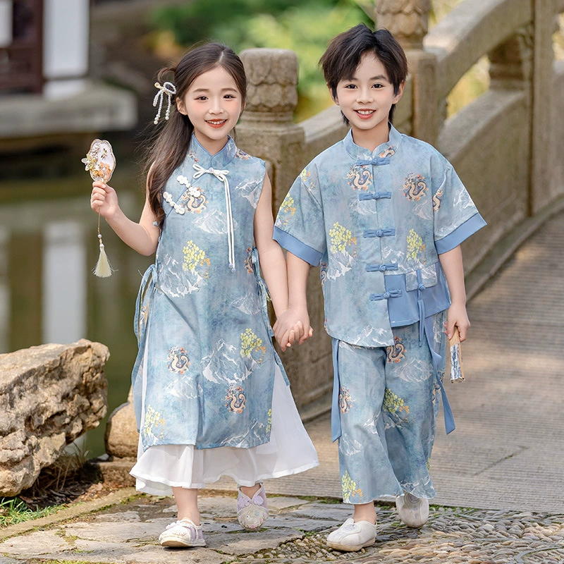 Юбка для девочек чонсам для детей Новый китайский стиль китайского стиля летнее китайское платье в китайском стиле