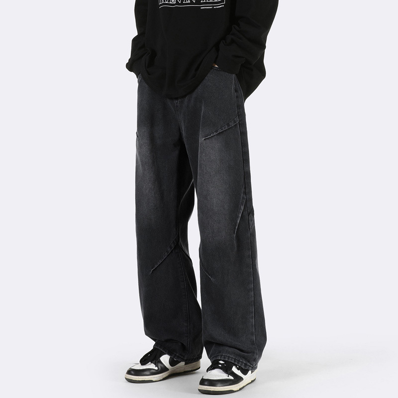 Retro azul pierna ancha pantalones vaqueros de los hombres sueltos rectos 2023 nueva American High Street pantalones otoño trajes