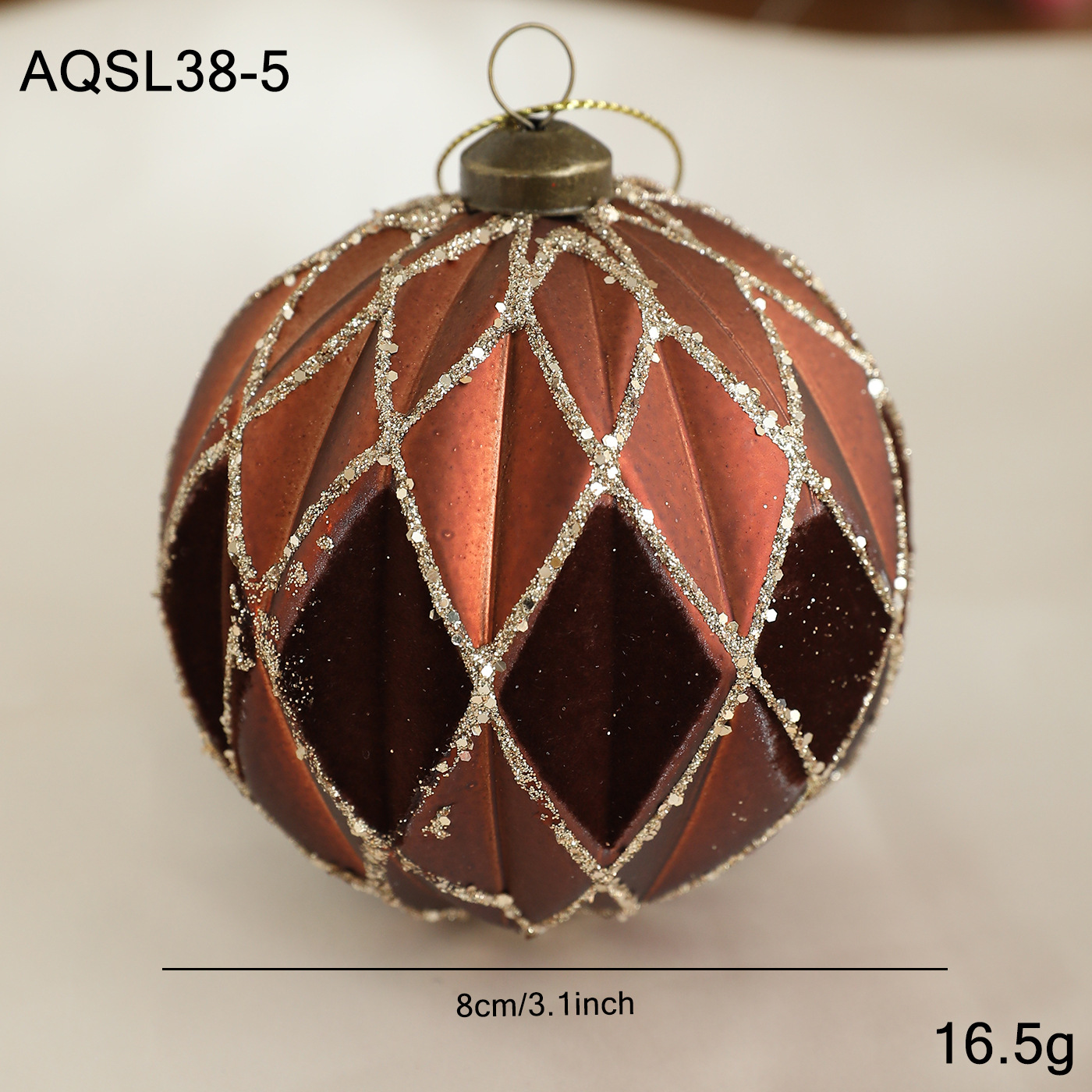 Nuevo producto 8CM bola de Navidad color café polvo oro polvo retro árbol de Navidad colgante bola decoración colgante diseño colgante