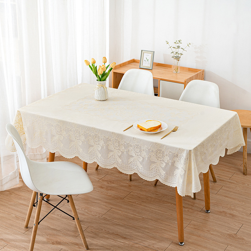 New Accessible Luxury Pvc Lace Tablecloth Waterproof Anti-Slip No-Wash Plastic Rectangular Dining Table Mahjong Coffee Table Tablecloth