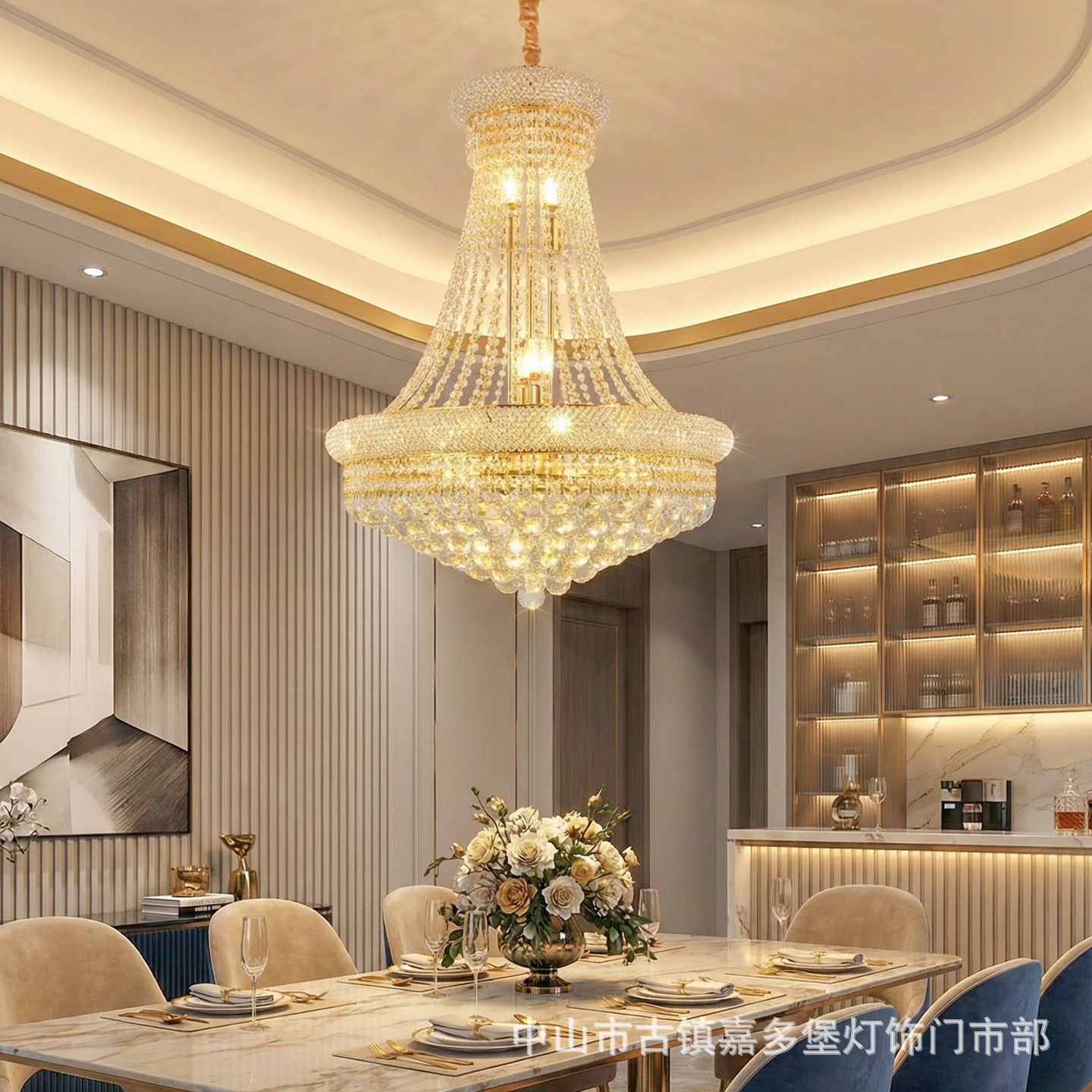 Luz lujosa lámpara de cristal europea moderna villa sala de estar lámpara de rama alta atmósfera restaurante lujosa lámpara doméstica