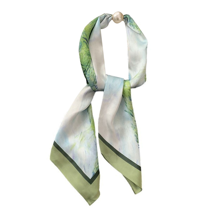 Pañuelo de seda, tira larga, sensación de alta calidad, estilo coreano, bufanda decorativa de lunares de doble capa, costura personalizada, bufanda de seda para mujer al por mayor