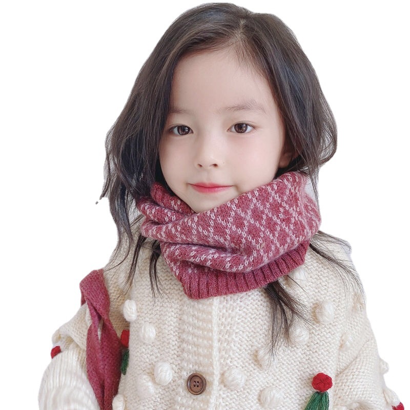 Children's knitted scarf autumn and winter warm fashion baby bib all boys and girls neck set parent-child wool bib