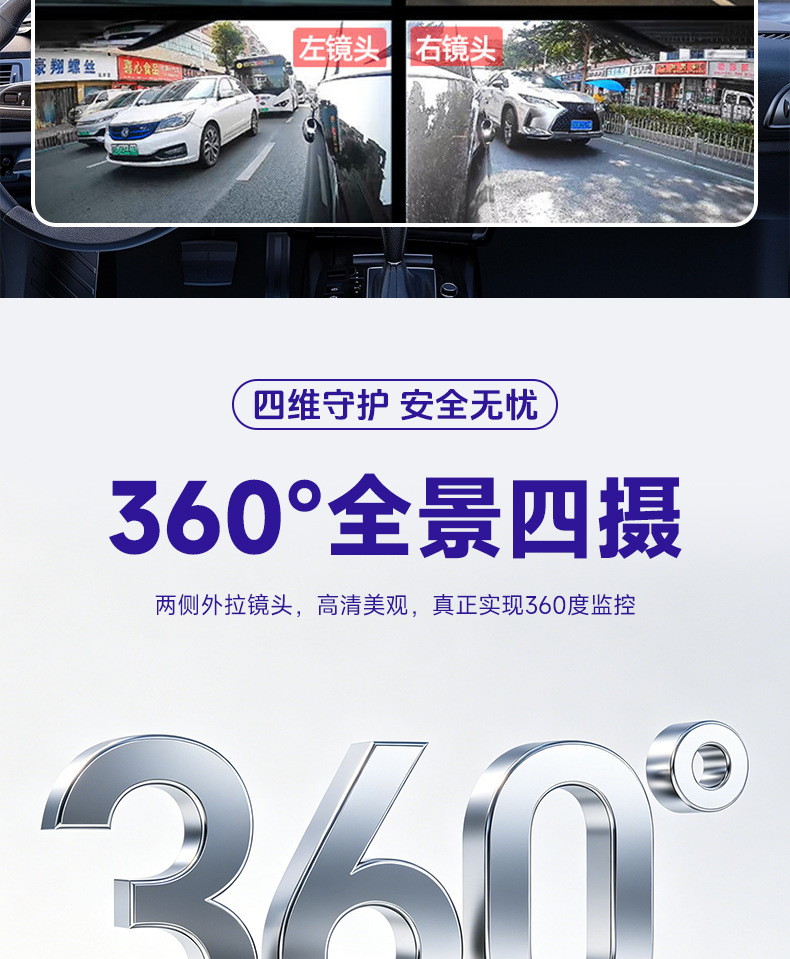 10inch Streaming Media Four-Channel Dash Cam 360 °   Adas/Bsd Mobile App for Vehicle Monitoring with Four Displays on One Screen
