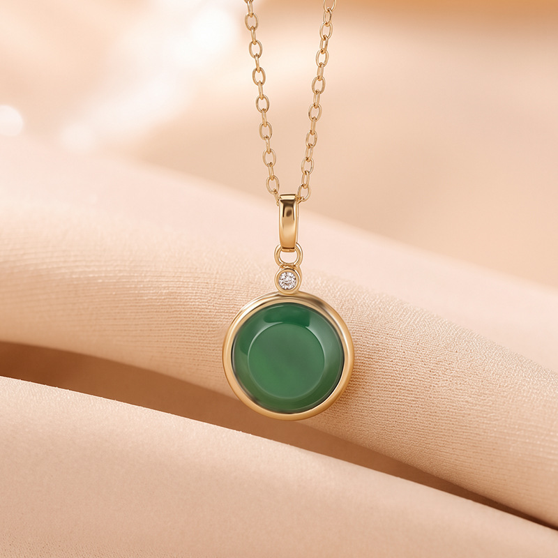 Mặt dây chuyền bạc S925 mạ vàng đính ngọc bích tự nhiên hình mặt nạ — Mặt dây chuyền đơn - không có chuỗi