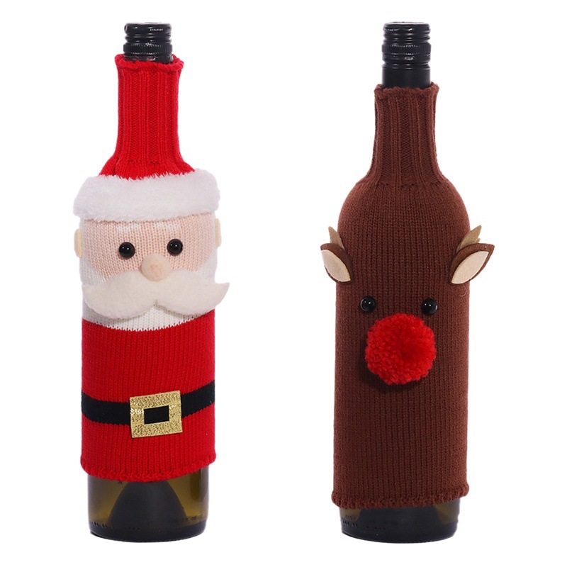 Cruzar la frontera nueva botella de vino de Navidad cubierta de punto cinturón de tela anciano muñeca cubierta de champán bar Mesa atmósfera Decoración