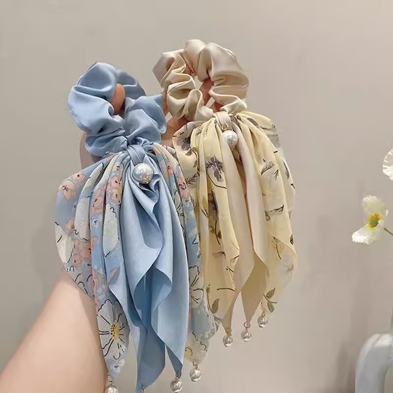 Elastico per capelli con fiocco e perle eleganti per bambine_voghion.com