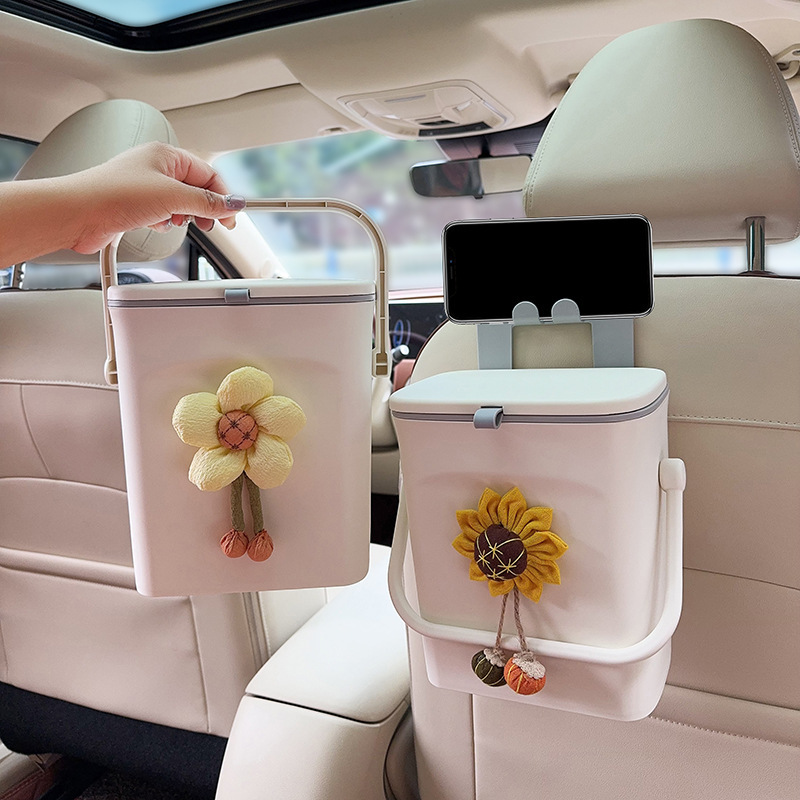 New car trash can with lid wastebasket car rear row chair back-mounted sanitary bucket Internet-famous high-end car supplies