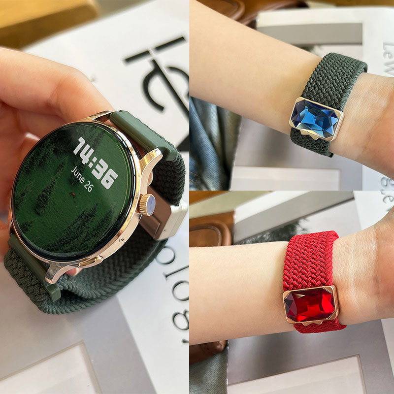 Suitable for Huawei Gt5 Watch Strap Red Sapphire Buckle Magnetic Woven Nylon Girls Samsung Watch Universal Watch Strap