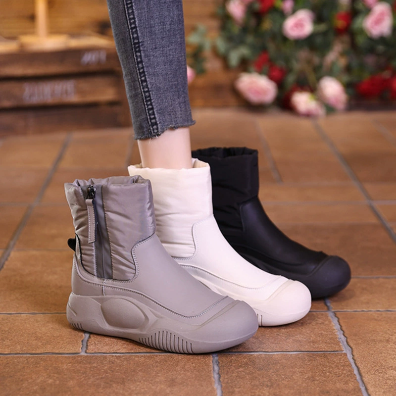 Толстая подошва с короткой трубкой снежные сапоги женский 2024 новый зимний пуховик сращивание плюс бархат утолщение и теплая северо-восточная хлопчатобумажная обувь
