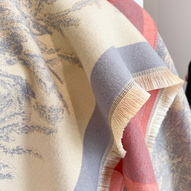 450g Weight Scarf Classification Daily Occasion Rayon Material Color Block, Sheep, Daisy Pattern Winter Season Women's Gender Retro, Sweet Style Women's Retro Sweet Color Block Sheep Daisy Rayon Scarf 8
