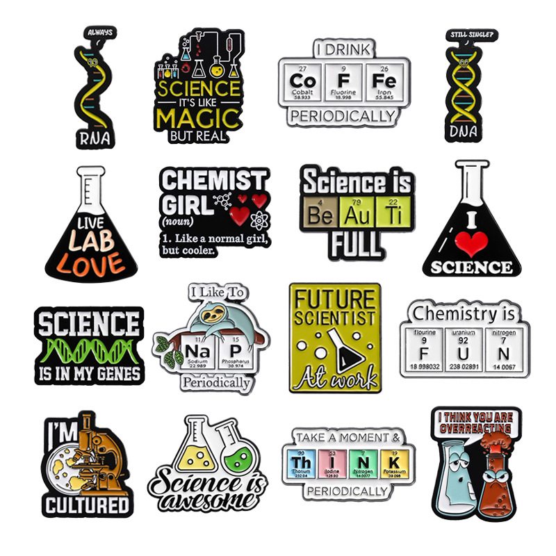 Biological Chemistry Series Brooch Personalized Dna Double Spiral Structure/Mapered Bottle/Microscope Shape Geometric Badge