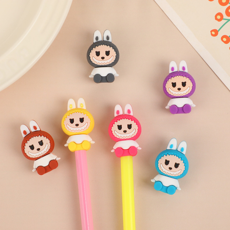 漫画ラブブペンキャップかわいいキャンディーカラーの pvc ペンキャップかわいいラブブ小学生ソフト鉛筆アクセサリー|undefined