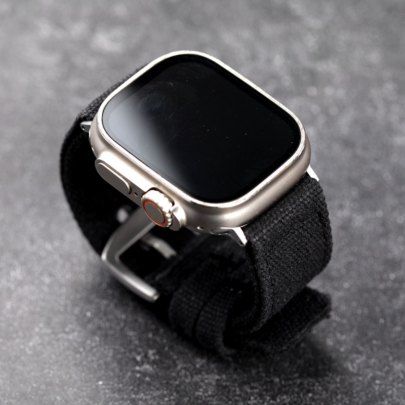 Correa de lona pura gruesa de doble capa adecuada para el reloj de Apple viento áspero duradero de alta gama 49MM Ultra2 S9 hombres