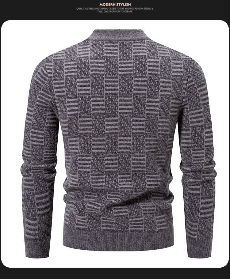Herren Pullover Mit Stehkragen Lockere Passform Jacquard Strick_voghion.com