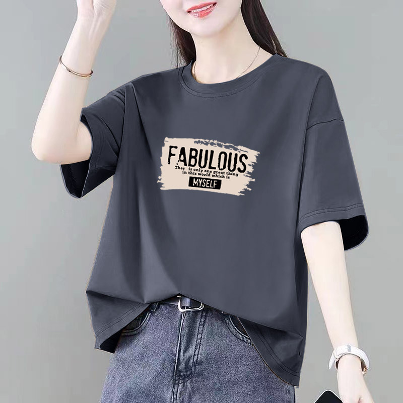 小柄な綿半袖Tシャツレディースゆったり夏新作カジュアル大きいサイズファットmm痩身ボトムシャツトップイン|undefined