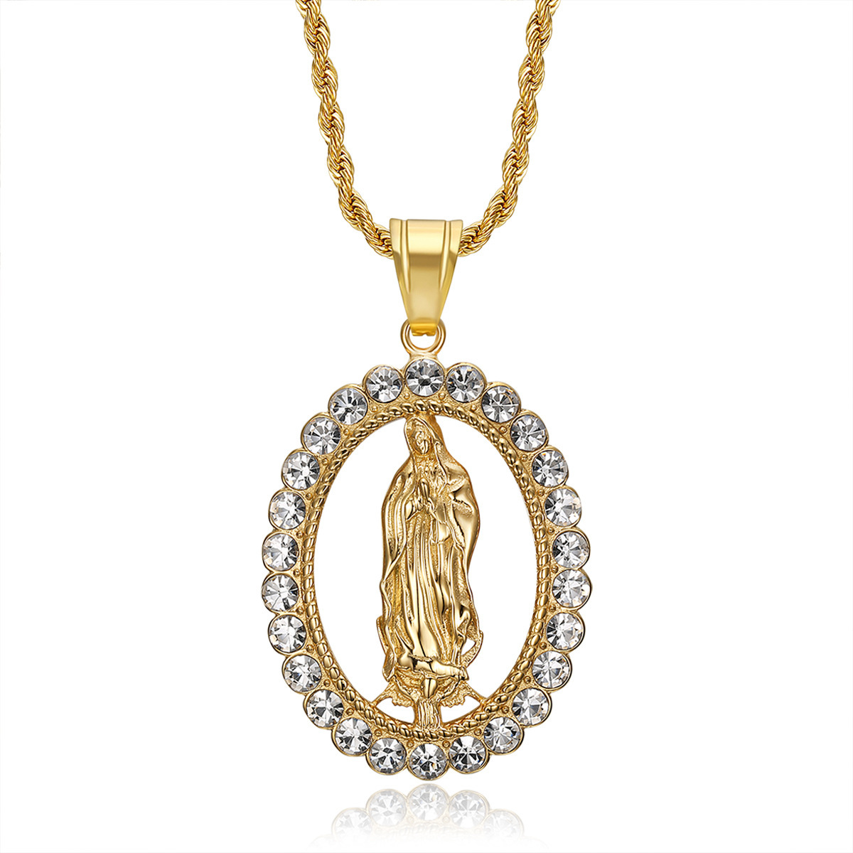 304 Stainless Steel Material Human, Virgin Mary Pattern 1 Piece 304 Stainless Steel Rhinestones Gold Plated Human Virgin Mary Pendant Chain