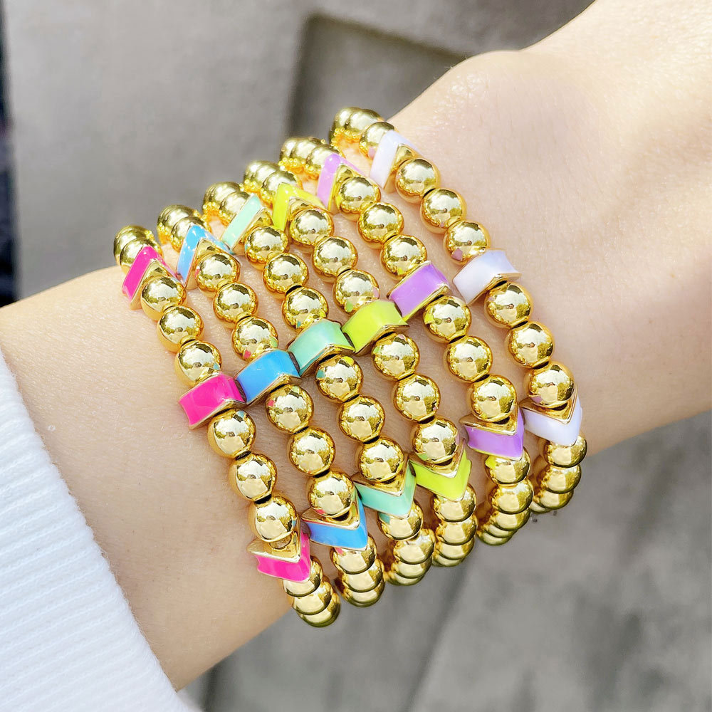 European and American cross-border fashion color dripping oil copper gold round beads bracelet