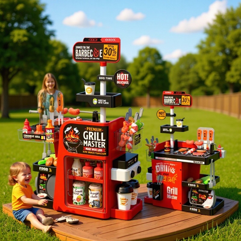 Simulación transfronteriza de alimentos para niños Sushi set de salmón tarjeta deslizante caja registradora churrasco barbacoa mesa de supermercado jugadores en casa