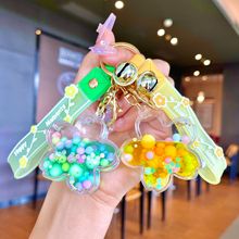 创意入油彩珠花朵樱花漂浮流沙瓶钥匙扣亚克力汽车挂件包包挂饰品