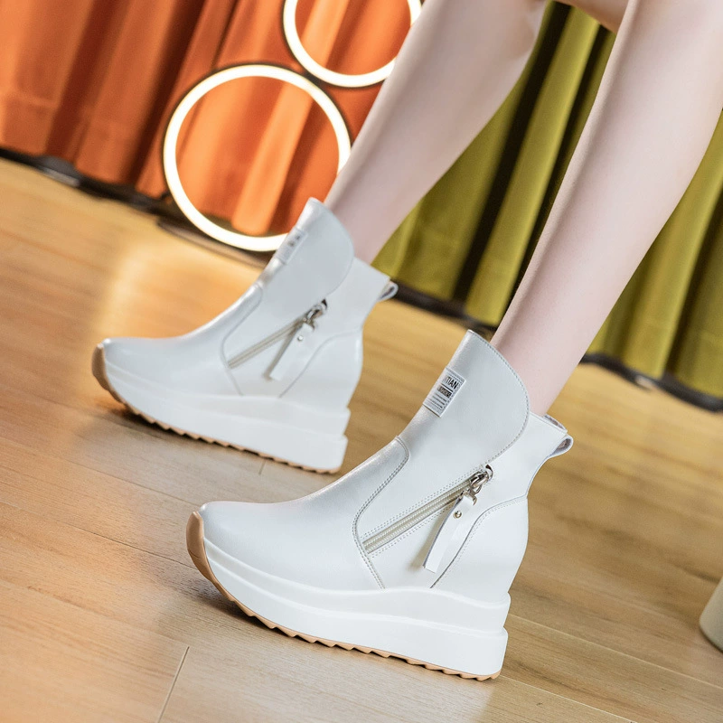 Женские новые ботинки на толстой подошве с клиновидным каблуком, короткие ботинки до середины икры, осень-зима 2025, противоскользящие.