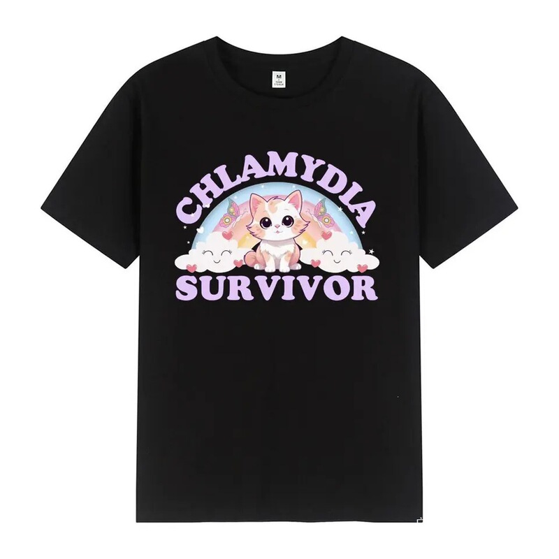 Chlamydia Survivor T-Shirt Funny Cat Meme 100% Pure Summer T-Shirt for Men and Women Loose Casual O-Neck Men's