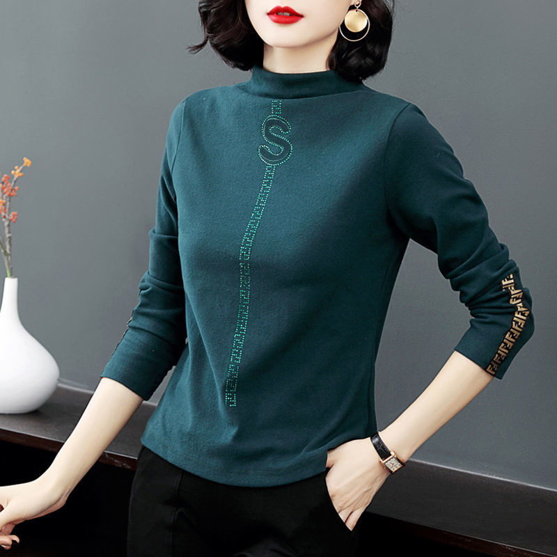Double-sided velvet half turtleneck bottoming shirt for women Spring Autumn and Winter inner wear fleece-lined thickened 2022 women's warm top western style