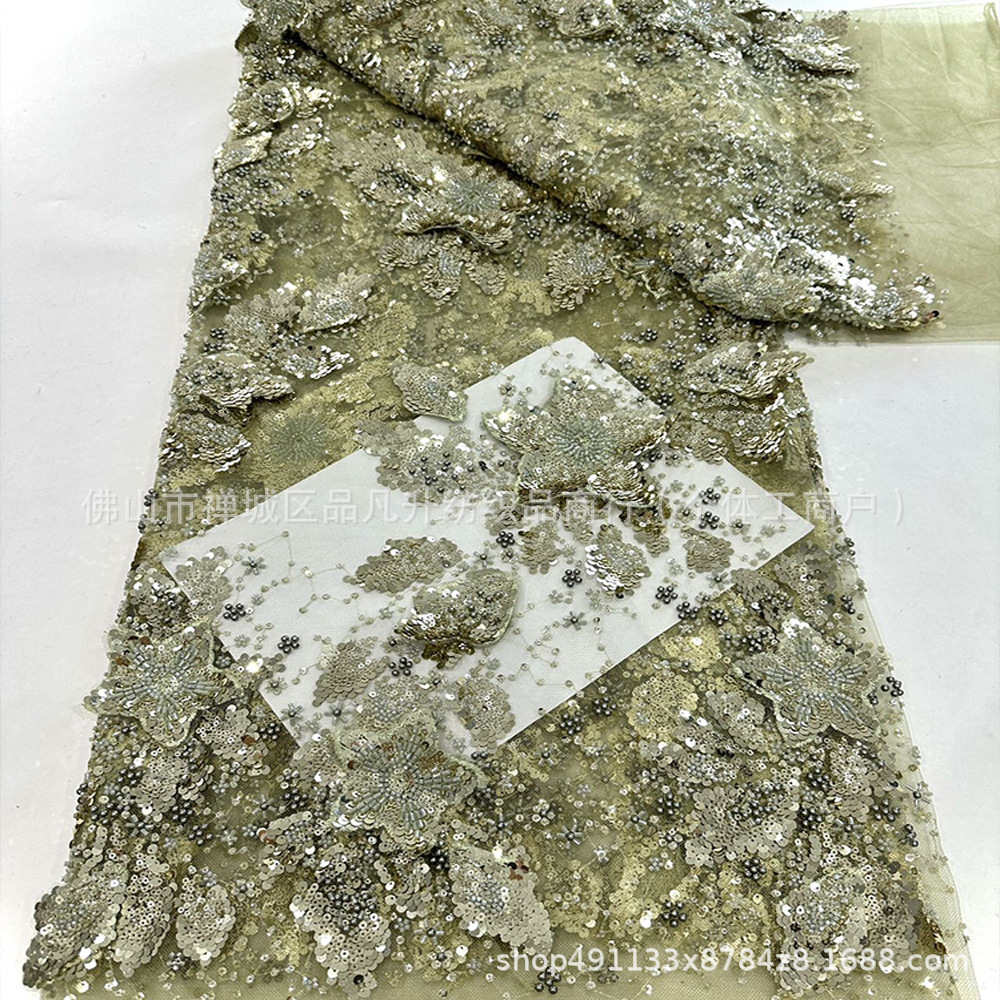 Calcomanías hechas a mano 3D tela bordada de computadora de moda europea y americana vestido de boda de lujo vestido de cena tela en stock
