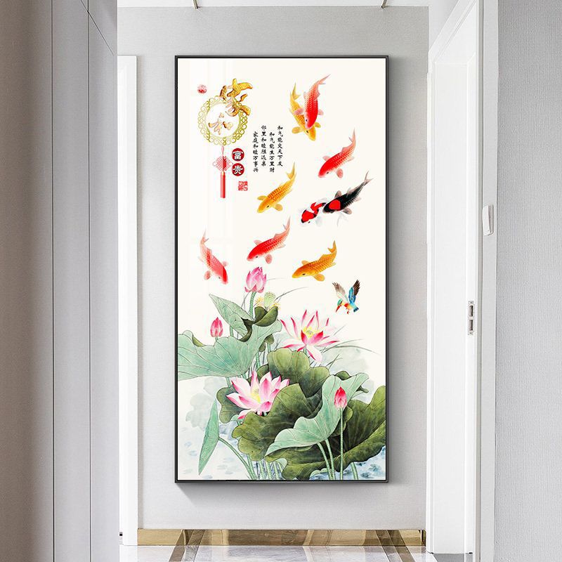 Pintura decorativa del pasillo del pasillo de nueve peces pintura colgante moderna simple pintura mural decorativa vertical de la puerta de la casa image 19