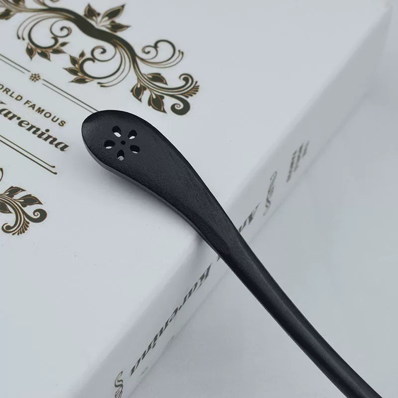 Chinese-style Hairpin, Ebony Sandalwood, 20 cm, Modern Elegant Floral Design