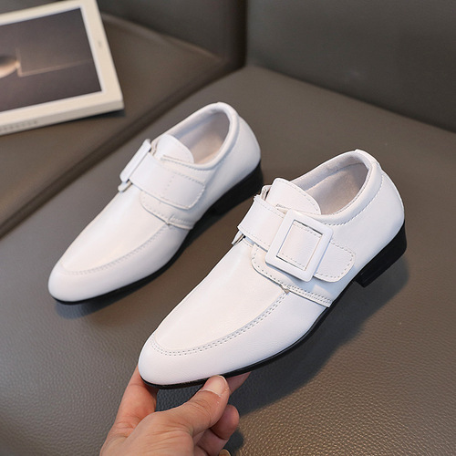  New Children's Shoes Black Leather Shoes Children's British Style Black and White Performance Shoes Boys' Pointed Toe Dress Shoes