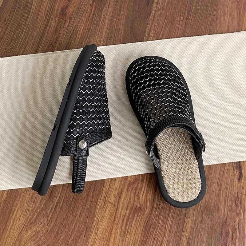 Forest-Style Mesh Shoes, Summer Breathable Linen Sandals, Women's One-Shoe, Two-Wear Mesh Clogs, Summer Slippers, Home Slippers