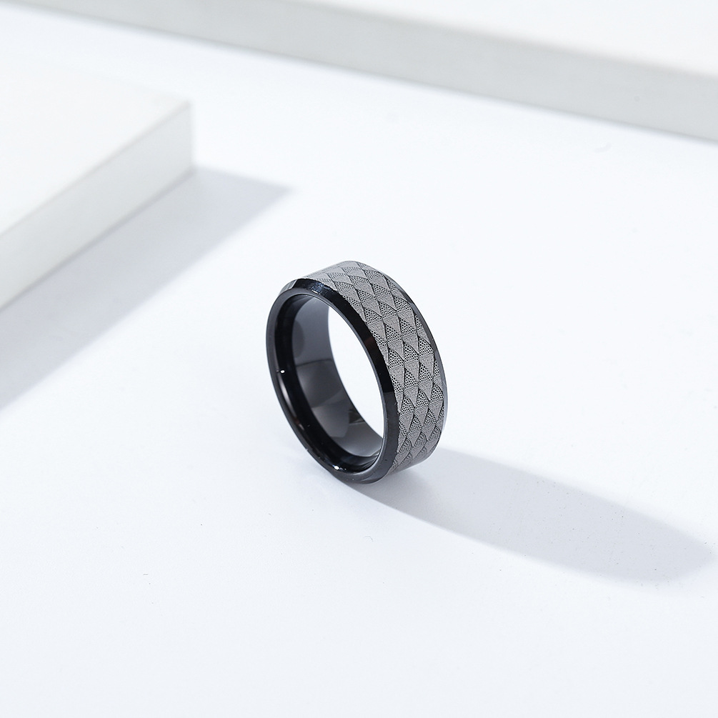 Tungsten Steel Material Round Pattern Classic Style Round Tungsten Steel Men's Rings