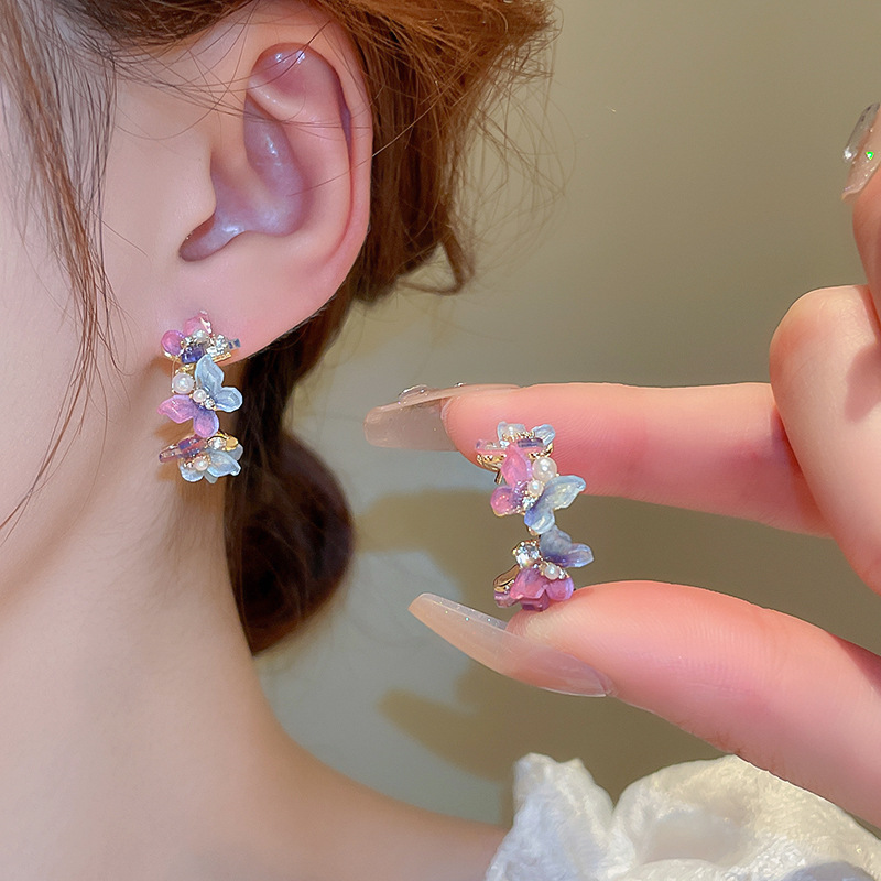 11g Weight 1 Pair Sweet Geometric Inlay Alloy Acrylic Artificial Pearls Ear Studs