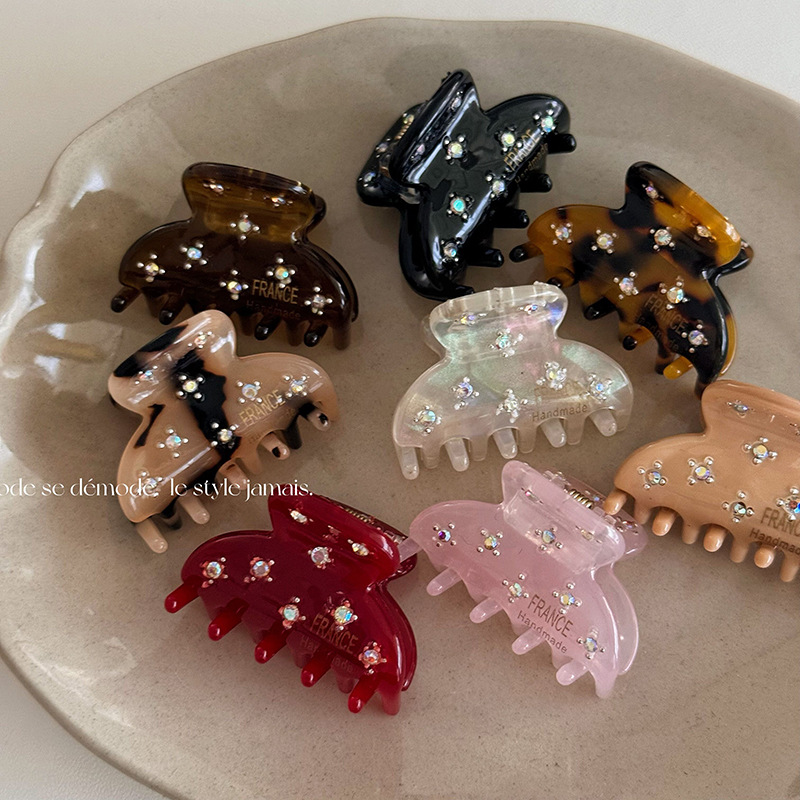 acetate temperament starry rhinestone small semicircle grip princess head clip side high sense fringe hairpin hair accessories