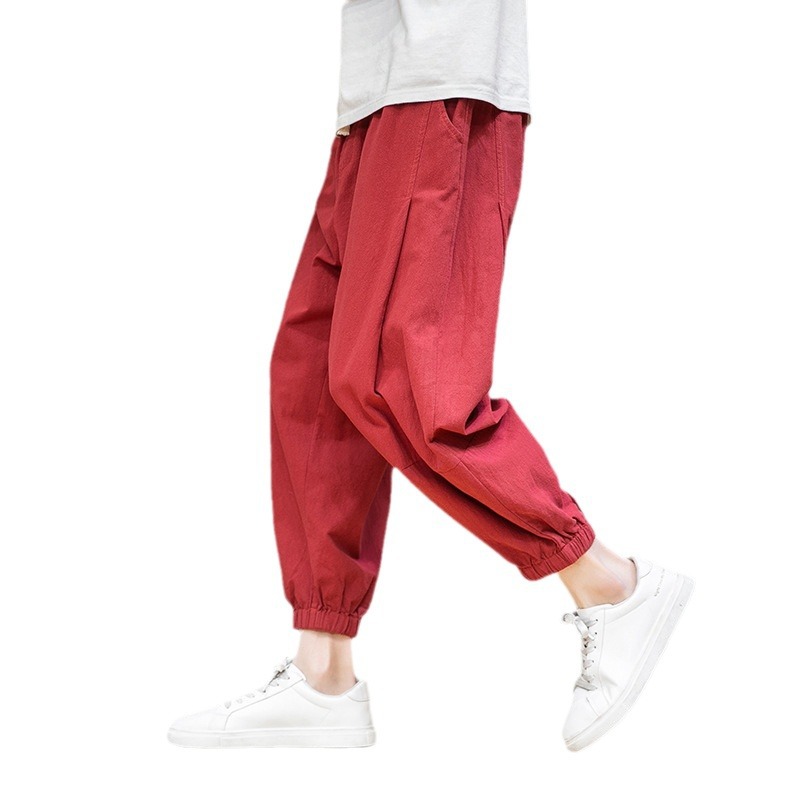 Seven point summer thin sports cotton linen lantern pants, loose plus men's Haren ankle pants_voghion.com